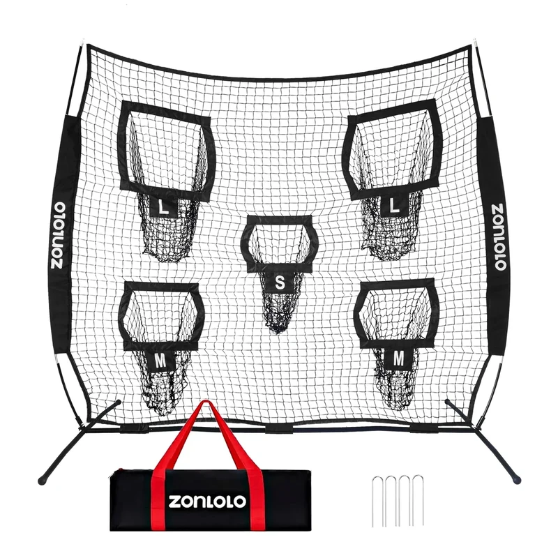 Zonlolo 7×7ft Football Throwing Net, Football Training Net,Target Practice with 5 Different Sized L/M/S Targets | Great for Quarterback | Includes Compact Carrying Bag