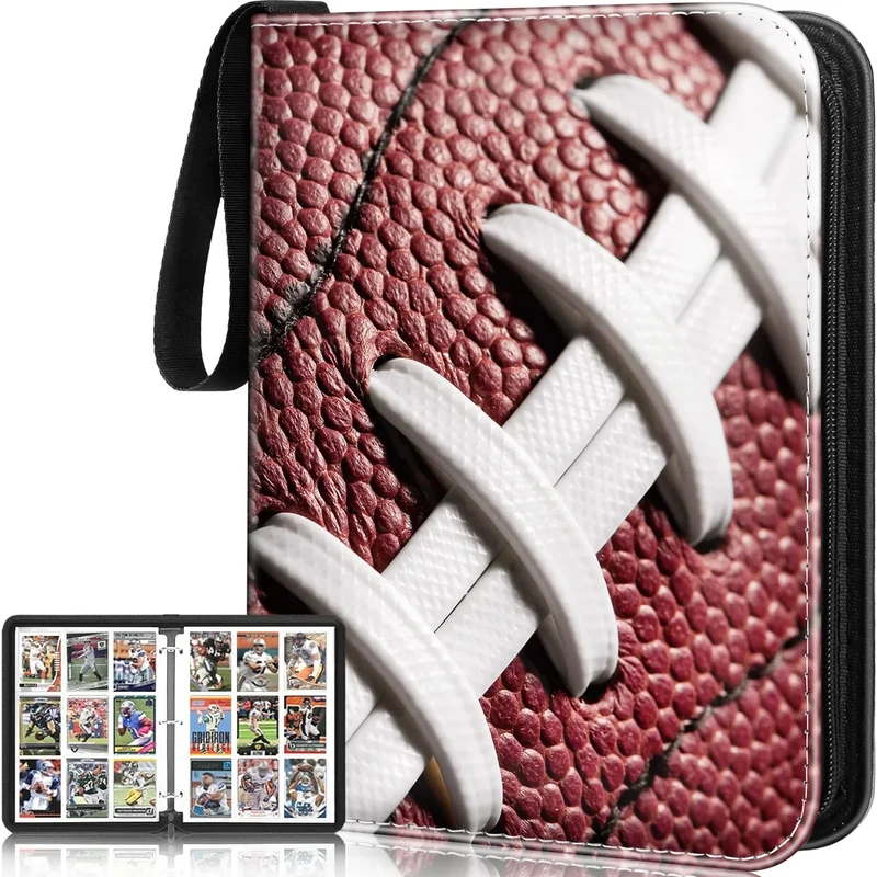 Lalasu Football Card Binder, 2025-2026 Football Trading Cards Binder with Wristband,990 Double Sided Pockets Sleeves PU Card Albums Fit for Sports Cards for Collectors Boys and Girls Fans Gift