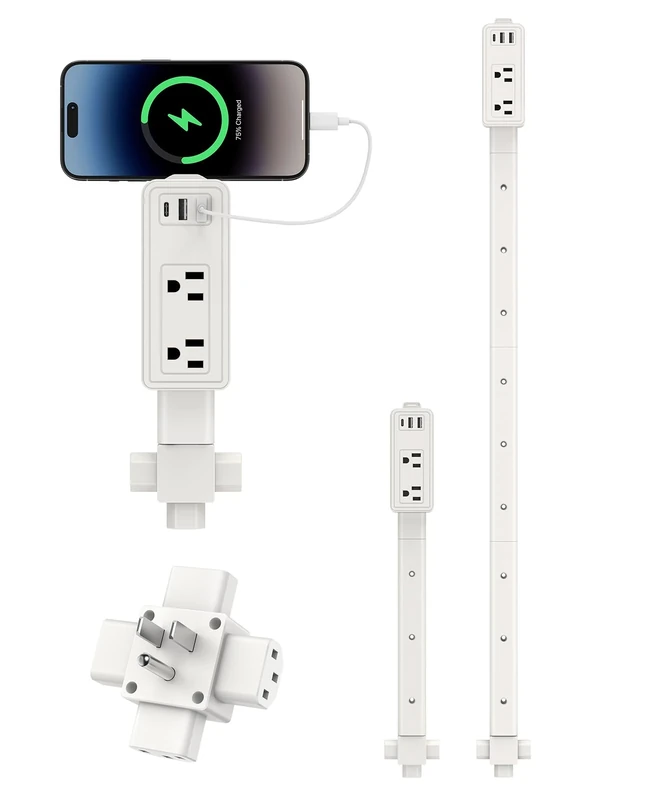 Outlet Extender Stick, 360° Rotatable Plug Expander with 2AC Outlets, 2USB-A, USB-C, 9"-36" Extendable Wall Plug for Hard-to-Reach Areas Behind Couch, Nightstands, Bed & Furniture, Dorm Essentials - Image 1
