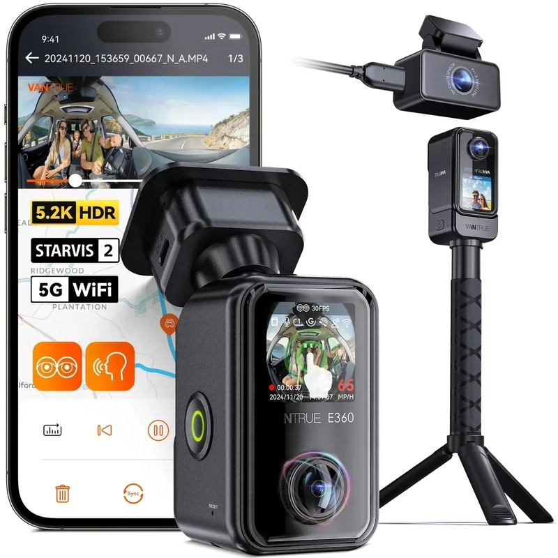 Vantrue E360 ACE 585 Dash Cam - Dual IR Night Vision, GPS, 1TB Support