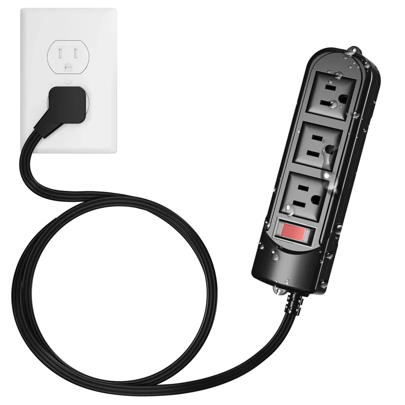 Outdoor Power Strip 10 Ft, IPX4 Waterproof Surge Protector 3 Widely Spaced AC Outlets Extension Cord, 45° Flat Plug, Wall Mountable, 18 Gauge 125V for Garden Patio Camping Christmas Lights-ETL