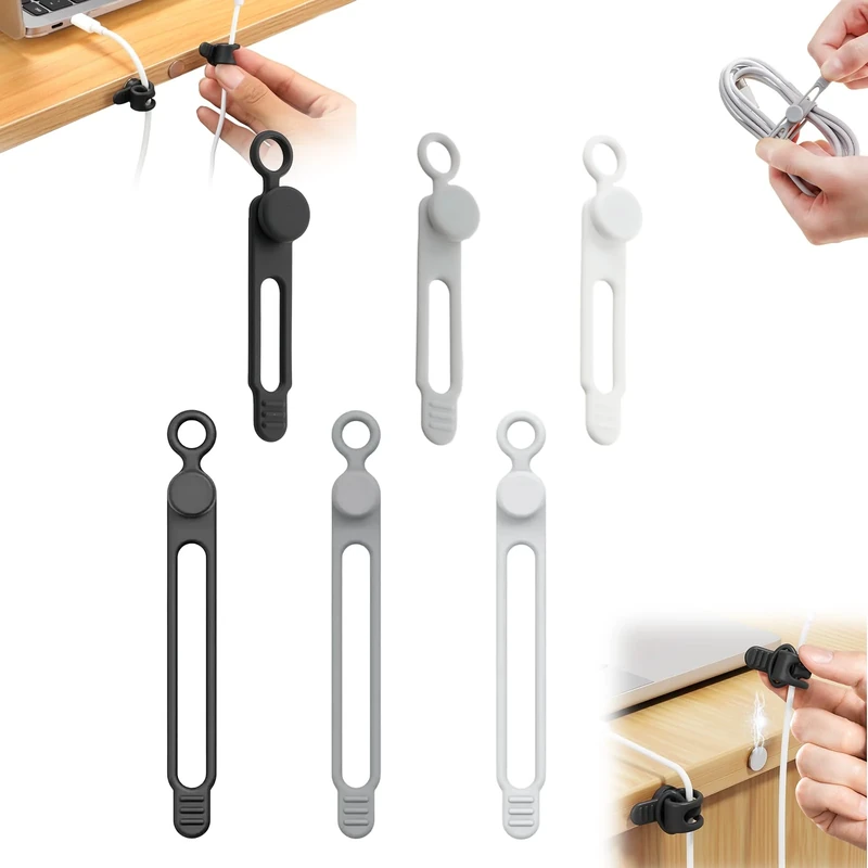 Muxou Silicone Cable Ties, Magnetic Data Cable Organizers Reusable Cable Ties Wire Organizer Adjustable Fastening Cable Straps Magnetic Silicone Cable Straps Cord Organizer for Bundling Earphone
