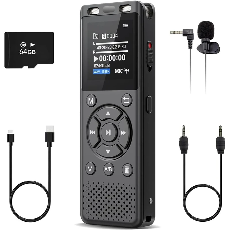 Tonfarb 64GB Digital Voice Recorder - One-Click Record Voice Activated