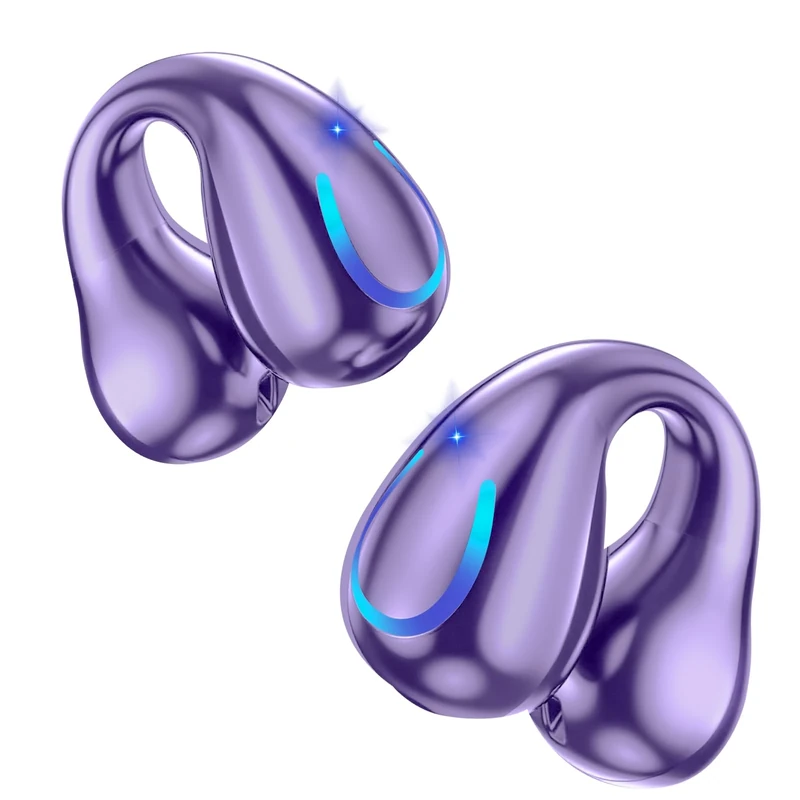 dufiga Ultra Open Ear Headphones Bluetooth 5.3 Wireless Clip On Earbuds with Digital Display Charging Case 60 Hours Playtime Sport Earphones Built-in Mic IPX7 Waterproof for Running Fitness Purple 1