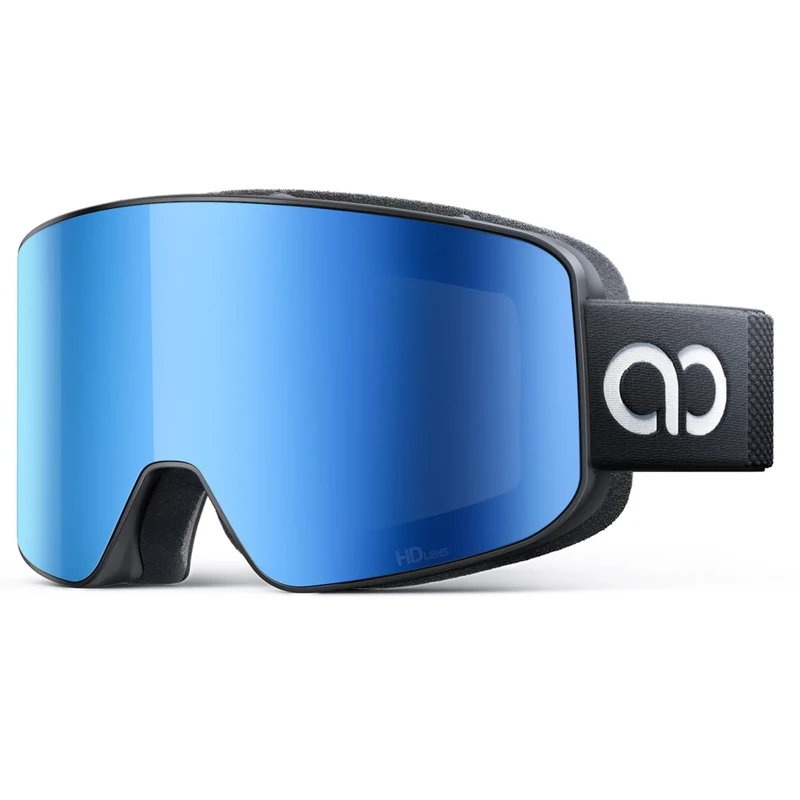 Lamicall Ski Goggles with 3X Anti-Fog - 100% UV Protection, OTG & Helmet Compatible for Men & Women, Gifts Comfortable Fit for Skiing, Snowboard, Snowmobile, Black Blue