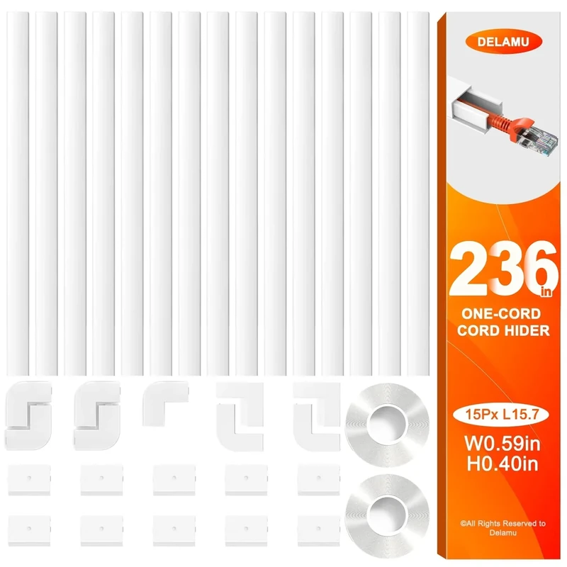 Delamu One-Wire Cable Hider - White 15.7in Channel for TV Wall Mount