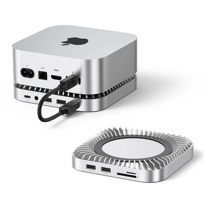 Raycue Mac mini M4 Dock & Stand with 8T NVMe SSD Enclosure, 2 USB A 10Gbps,10G USB C Data Port, 5G USB A*2, USB-C Charge, SD/TF, Audio for Mac mini M4/ M4 Pro