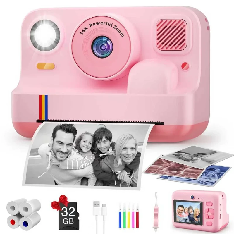 Cowilax Print Camera Kids - 1080P Video, Dual Lens, 32GB SD