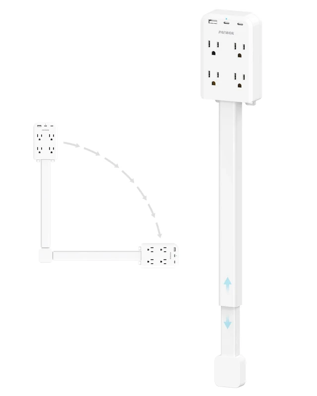Electrical Outlet Extender Stick with USB Ports(2 USB C), 180° Rotating Extendable Wall Plug with 4 AC Outlet, Adjustable 17.7"-27" Extendable Power Strip Stick for Behind Couch, Desk and Bed