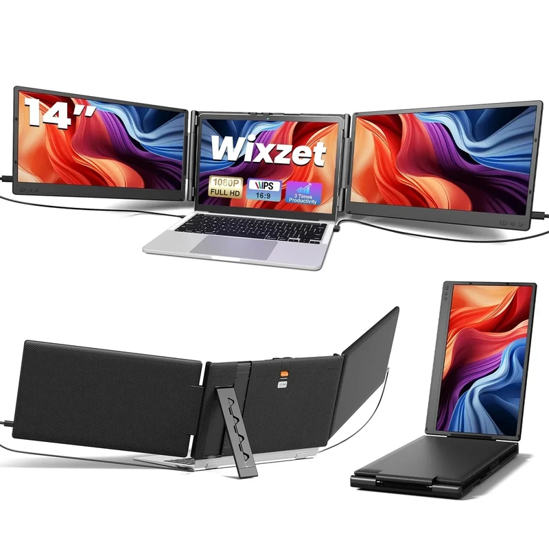 Wixzet 14" FHD 1080P Monitor - Triple Extender for 13-17" Laptops