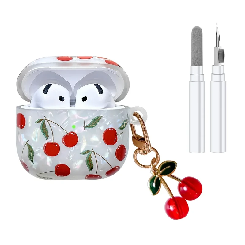 Compatible with AirPods 4 Case, Cute Pretty Aesthetic AirPod 4 Case Cover with Keychain, Soft TPU Protective Shockproof Case for Women Girl (Cherry, for AirPod 4 case)