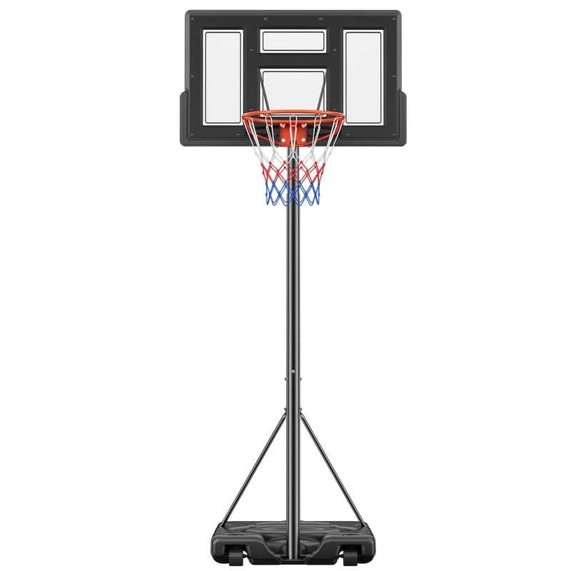 Sweetcrispy Portable Basketball Hoop Outdoor 6.1-10FT Adjustable Height, 44 Inch Shatterproof Backboard/Shock Absorbent Rim, Fillable Base, 2 Wheels for Backyard
