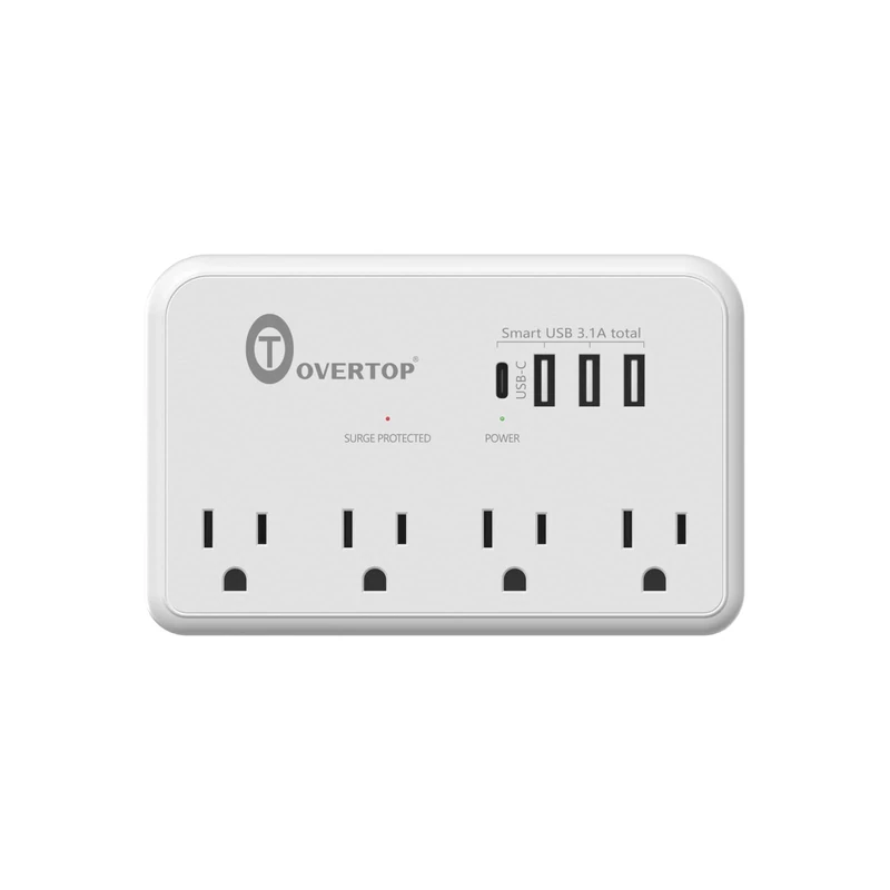 Overtop Wall Outlet Extender - 4 AC + 4 USB (1 USB-C) Surge Protector