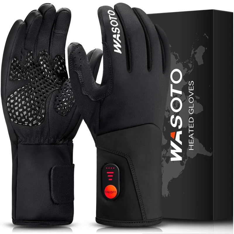 WASOTO Heated Gloves for Men Women,7.4V 22.2WH Electric Rechargeable Windproof Waterproof Touchscreen Heated Ski Gloves for Winter Outdoor Work Fishing Hiking Camping Cycling Driving Raynaud(2XL)