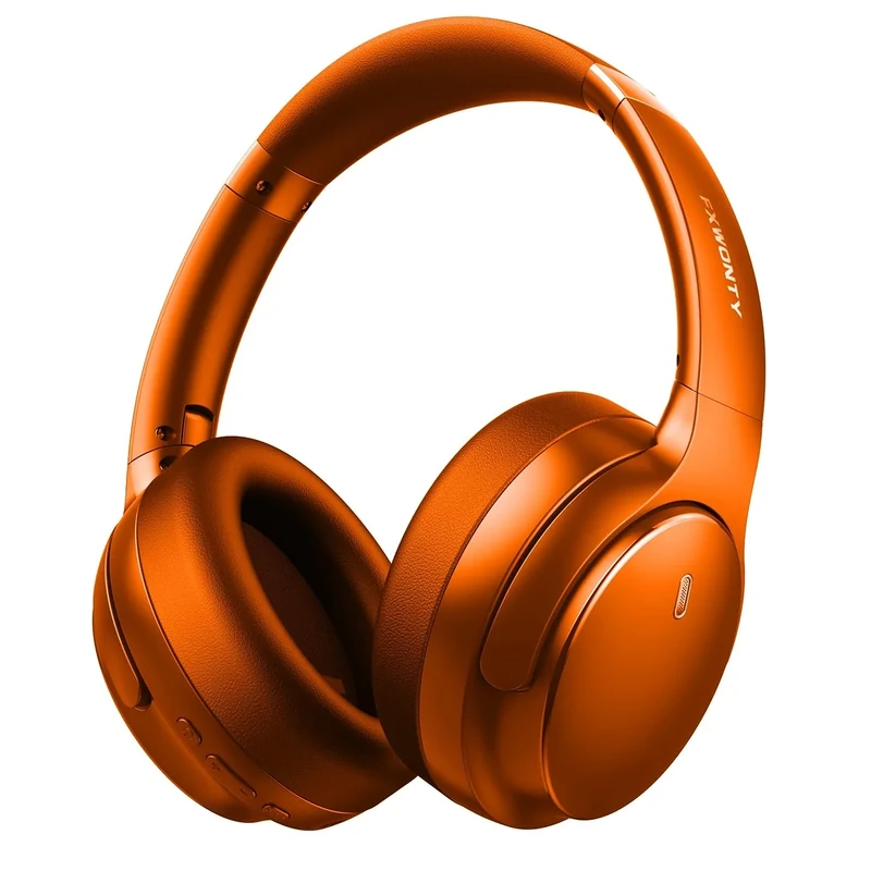 FXWONTY Hybrid Active Noise Cancelling Headphones, Wireless Bluetooth 5.4 Over Ear Headphones & Fast Charging, Hi-Res Audio, Deep Bass, Transparency Mode, 70h Playtime, Comfort for Travel/Home Orange
