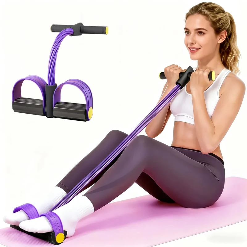 Pedal Resistance Bands with Handles, Upgrade 6-Tubes Manual Tension Training Pedal, Natural Rubber Foot Pedal Resistance Bands, Multifunction Fitness Bands for Abdomen, Waist, Arm, Leg (Purple)