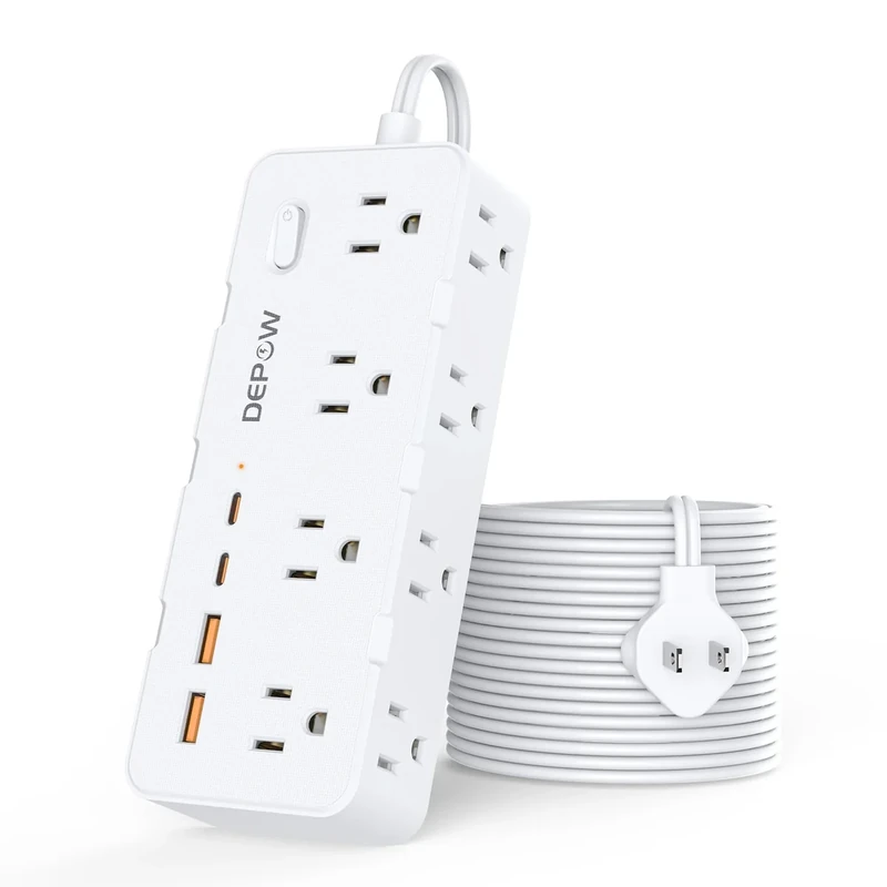 DEPOW 2-Prong Power Strip - 8 AC, 4 USB (2 USB-C), 10ft, 1700J Surge