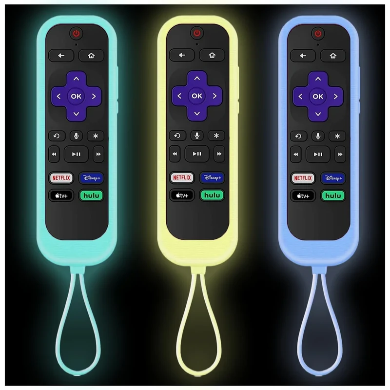 Taiyiluo 3Pcs Cover for Roku Remote Silicone Skin Case Compatible with Hisense TCL Roku TV, Steaming Stick Express, Universal Replacement Controller Glow in The Dark