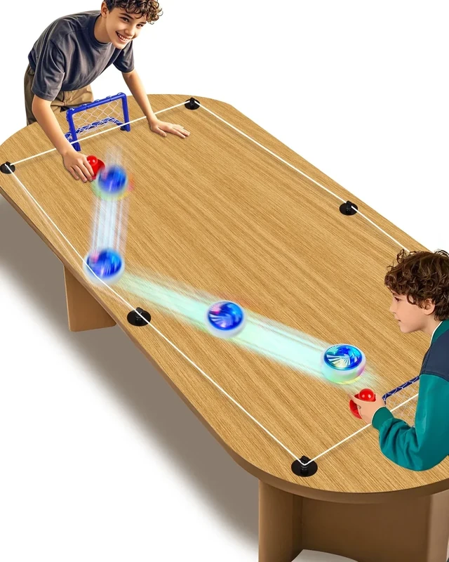 Rechargeable Tabletop Air Hockey – Elastic Rope Rebound Boundaries with Adjustable Size, 2–4 Player Indoor Hockey Game with LED Pucks, Fun Party & Gift Idea