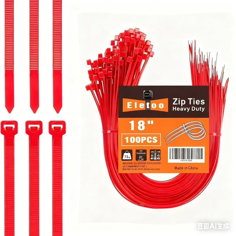 Eletoo 100pcs 18in Red Zip Ties - 75lb Tensile, UV & Resistant