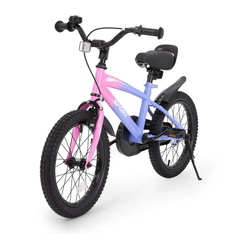 BODIOO Kids Bike for Boys Girls 16 inches Kid Bicycle with Kickstand Training Wheels Sturdy Frame Adjustable Seat Handbrake and Coaster Brake for Rider Height 41 to 46 Inch (Gradient Purple)