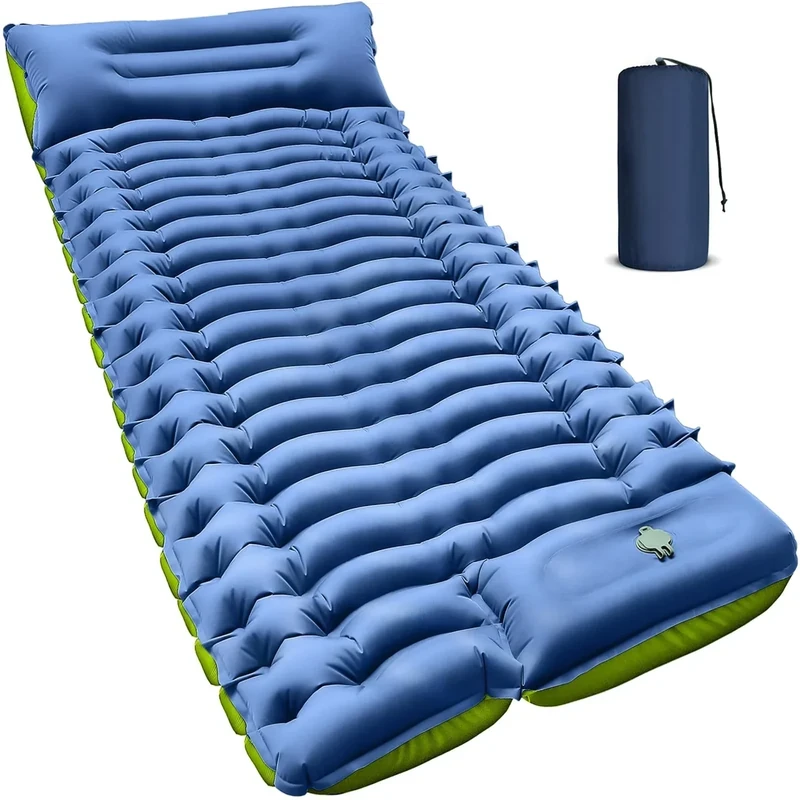 Yuzonc Camping Sleeping Pad, Ultralight Inflatable Sleeping Mat with Built-in Foot Pump & Pillow, Compact Air Mattress for Camping, Backpacking, Hiking, Tent - Blue