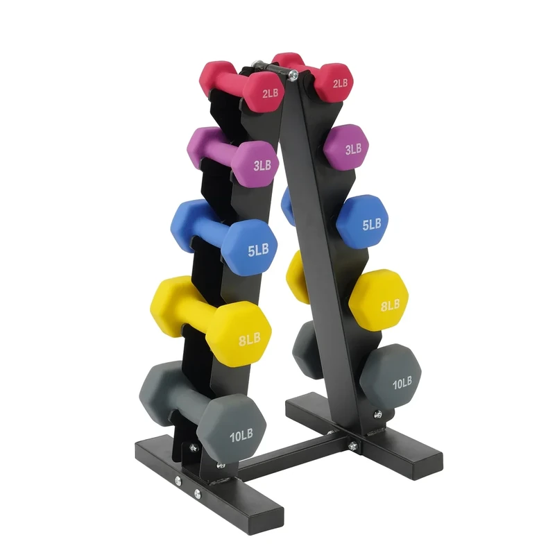 Fitvids Colored Neoprene Dumbbell Set with Rack, 56LB Set: 2/3/5/8/10LB Pairs, Color Series