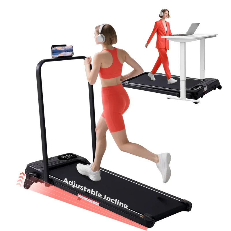 Walking Pad Treadmill with Handle Bar & Adjustable Incline, 3.5HP Electric Home Compact Running Treadmill with Handles, 0.6-7.6MPH Portable Small Under the Desk Treadmills for Home Small Spaces, 350LB