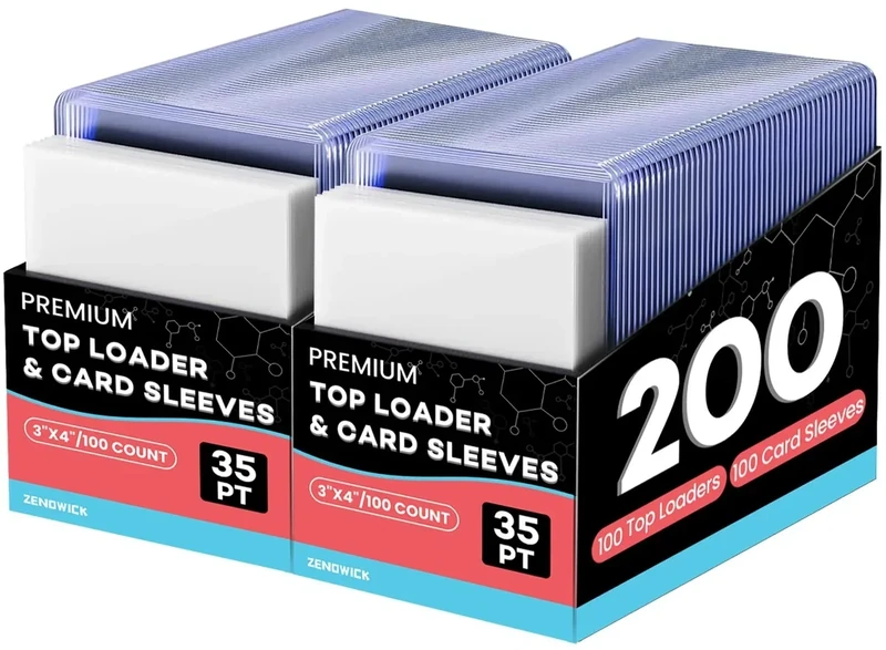 200 Card Sleeves Top Loaders for Cards, 3" x 4" Hard Plastic Toploaders, Baseball Card Protectors, Trading Card Holder for Football Sports Cards (100 Toploaders + 100 Penny Sleeves)