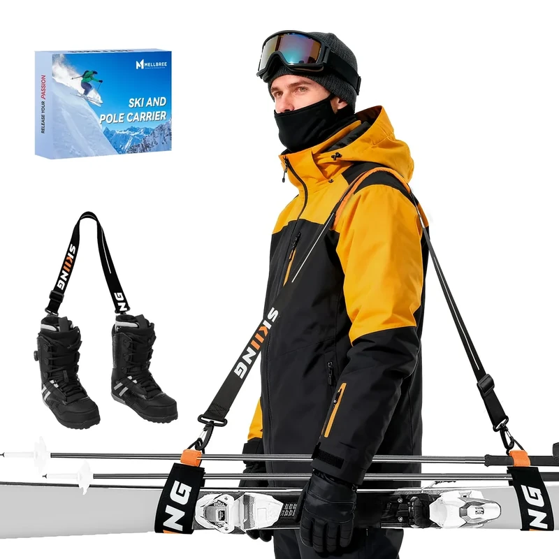 Mellbree Ski Strap, Skis and Poles Carrier for Easy Transportation of Your Clipstick Skiing Accessory/Pole/Skimate/Boot, Skier Gift Adjustable Size Comfortable Walking to and From the Mountain - Image 1