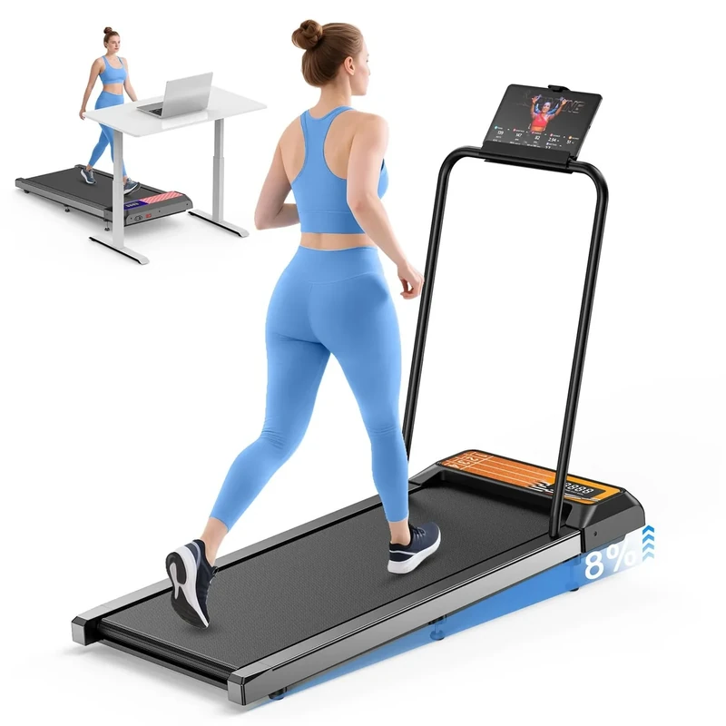 HCOIW Walking Treadmill Pad with Incline - Portable Under Desk Treadmill, Walking Mat Pad with Handle Bar, 2.5HP Low Noise, 2 in 1 Treadmills for Home Office, Remote Control with LED Screen (Sky Blue)