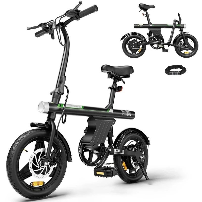 AYOLNY Mini Foldable Electric Bike for Adults, 500W Peak Folding Ebike, 36V 7.8Ah Battery 30-40 Miles, 14" Small Adult Electric Bicycle for Commuting, Black & Lock
