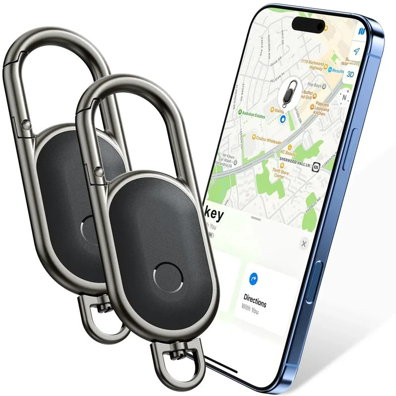 Keychain Air Tracker Tags-2 Pack, Bluetooth Tag Works with Apple Find My APP (iOS only, not for Android), Key Finder Locator with Sound, Item Locator for Keys, Luggage, Backpacks and Suitcases (Black)