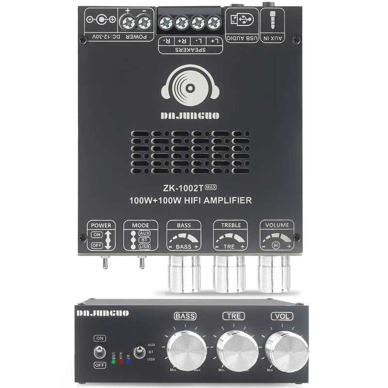 DAMGOO ZK-1002T MAX 200W 2-Channel Bluetooth Amplifier - 12-30V Audio