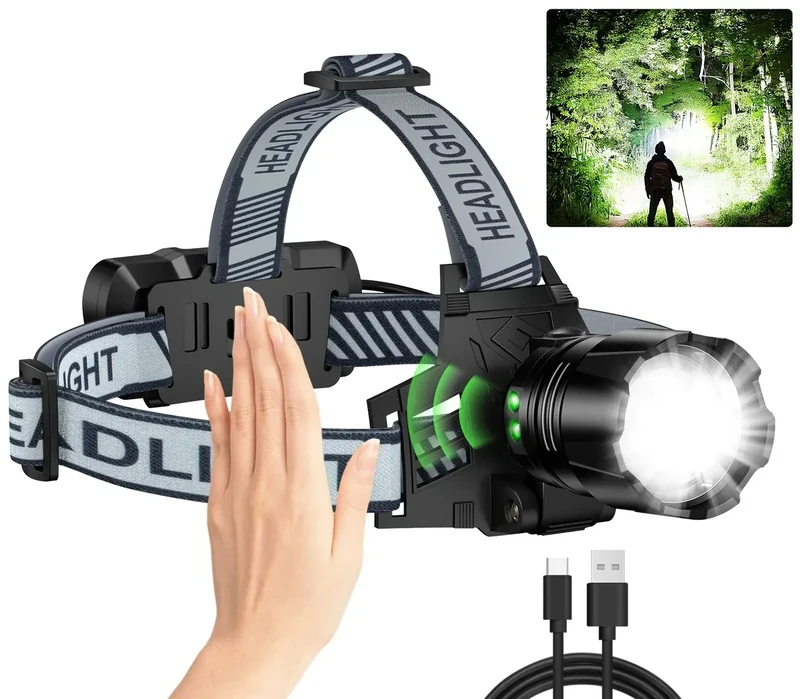 NiaoChao Headlamp Rechargeable, 99000 LM Super Bright LED Head Lamp with 3 Modes, 90° Adjustable Head Lights for Forehead, 20+Hrs Runtime & IPX6 Waterproof HeadLamps for Camping Running