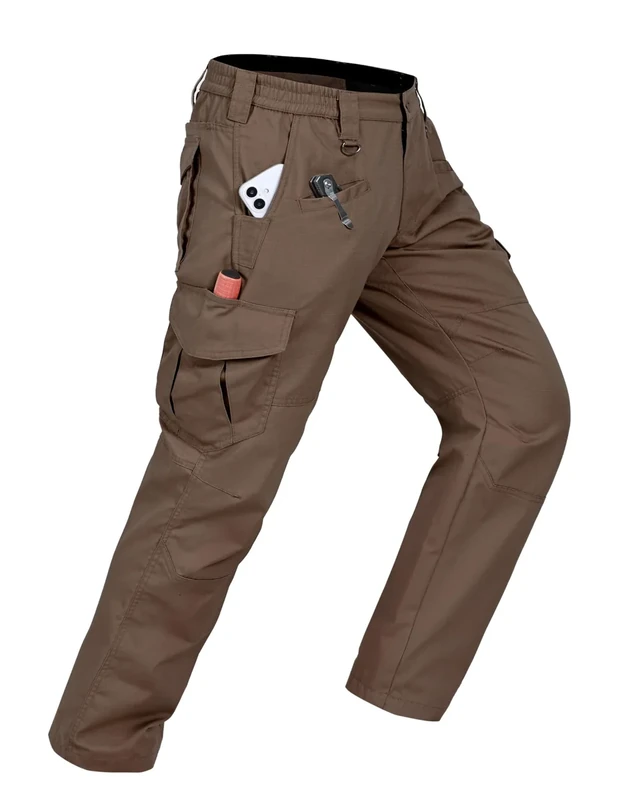 CNBQDD Mens Cargo Pants Lightweight Ripstop Work Hiking Pants Breathable Stretch Waterproof Multi-Pocket Durable Outdoor Utility Trousers for Construction Brown 30Wx30L