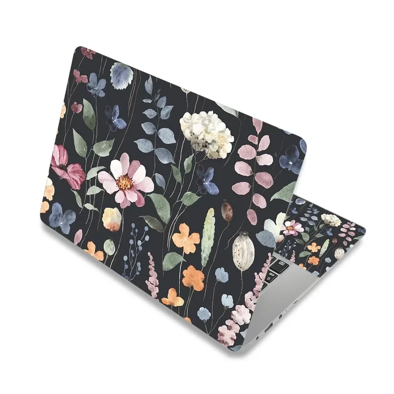 ARTSO 15.6" Laptop Skin Sticker Decal 12 13 13.3 14 15 15.4 15.6 inch Universal Notebook Skin Sticker Cover Personalized Art Decal Computer Protector, Black Flowers Plants - Image 1