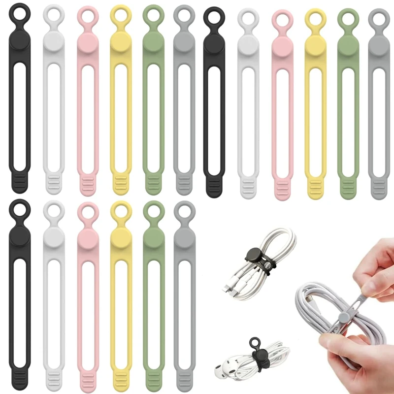 Data Cable Organizer, 2026 NEW Elastic Silicone Cable Ties, Reusable Cable Ties Wire Management Organizer, Multi-Purpose Cord Organizers for Bundling and Fastening Earphone, Phone Charger (24)