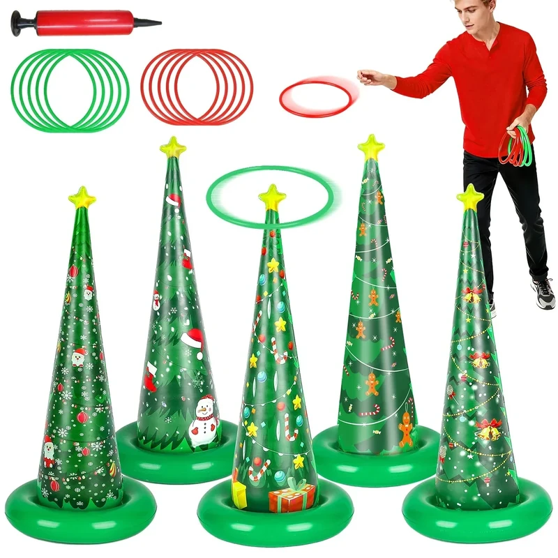 5 Pack Christmas Ring Toss Games, Christmas Tree Inflatable Ring Toss Game Set with Pump, for Adults, Family, Holiday Indoor Outdoor Party Game Garden Toys Gifts