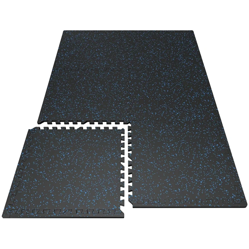 PRAISUN 0.6" Thicker Rubber Top Gym Flooring for Home Gym, 6 Pcs 24 Sq Ft Workout Mats, Exercise Mat, Interlocking Rubber Floor Mats with High Density EVA Foam for Garage, 24 x 24in, Black/Blue