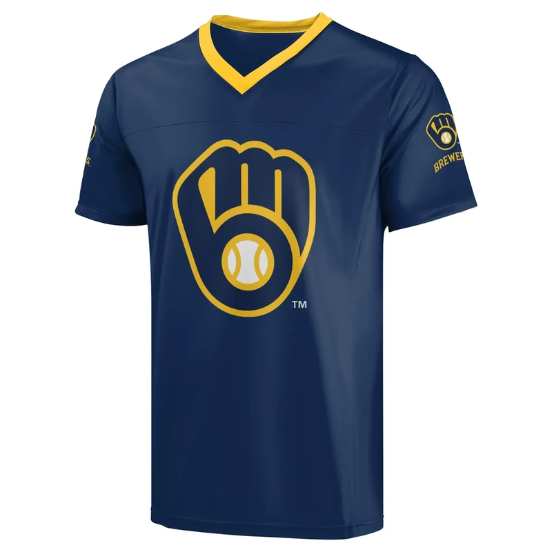 FOCO MLB Men's Officially Licensed Primary Logo Wordmark Ballpark Team Color Jersey (US, Alpha, X-Large, Regular, Regular, Milwaukee Brewers - Navy, Milwaukee Brewers)