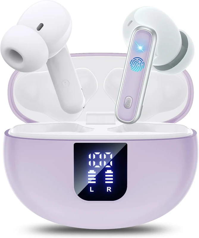 EUQQ Bluetooth Earbuds: Wireless Stereo HiFi Bluetooth 5.4 Earbuds with 4 HD Mics, 36 Hours of Playtime & LED Display, ENC Noise Cancellation, IP7 Waterproof - Image 1