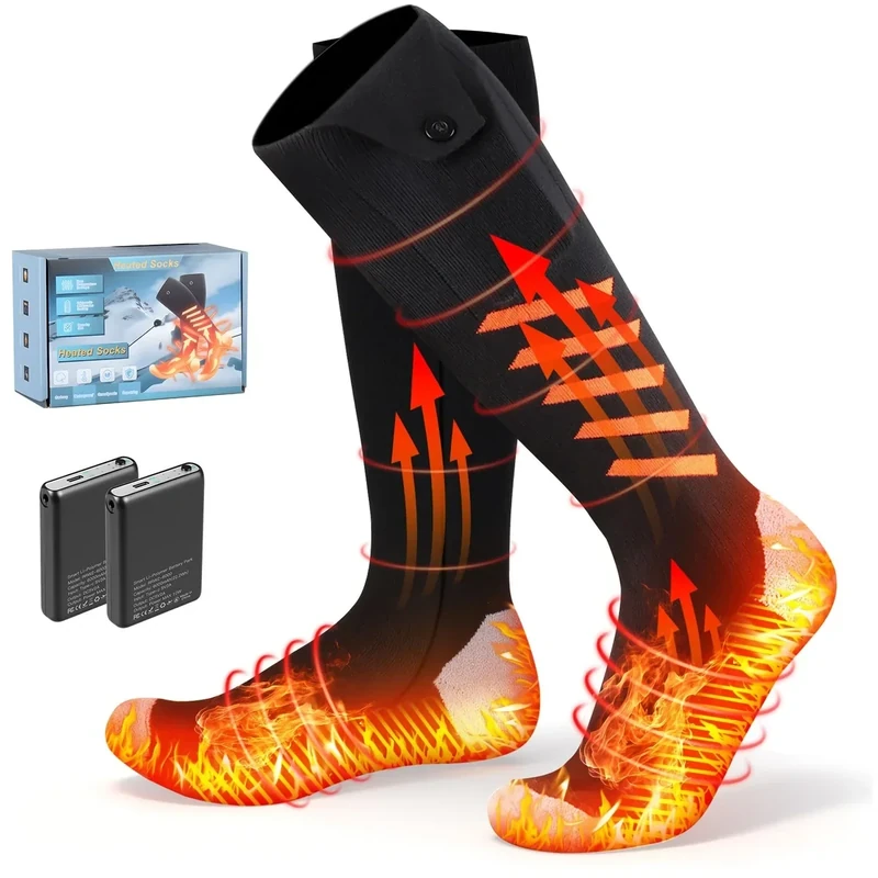 Heated Socks for Men Women, 6000mAh*2 Battery Rechargeable Heated Socks Up to 10 Hours, 360°Heating Warming, Washable Foot Warmer for Camping Fishing Skiing Skating Hiking Outdoor Work