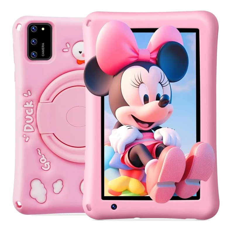 BISAIKASOW Kids Tablet 7 inch, Android 13, 8GB RAM 64GB ROM Expandable, Octa-Core, 5800mAh Battery, Parental Control, WiFi, Dual Camera, Preloaded Educational Apps, with Drop-Proof Case (Pink)