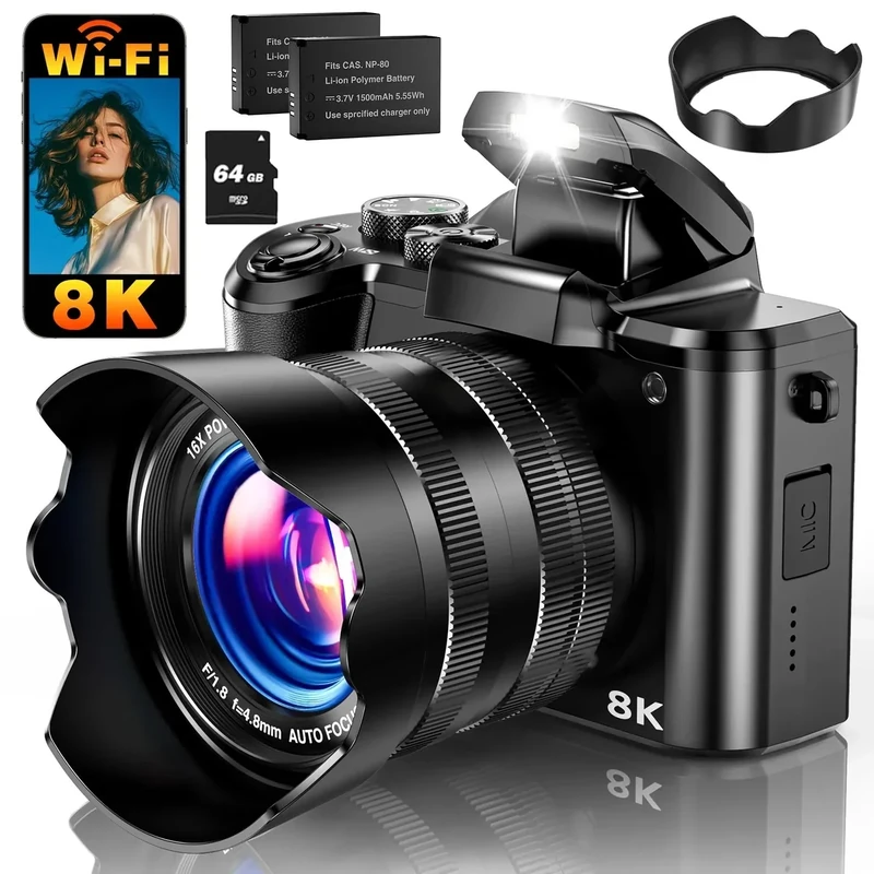 toberto 8K 88MP Dual-Lens Camera with 16X Zoom Touchscreen WiFi