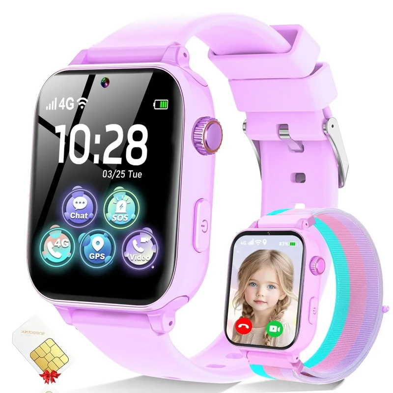MOKAST 4G Kids Smart Watch with GPS, SIM, Calling & SOS - Violet