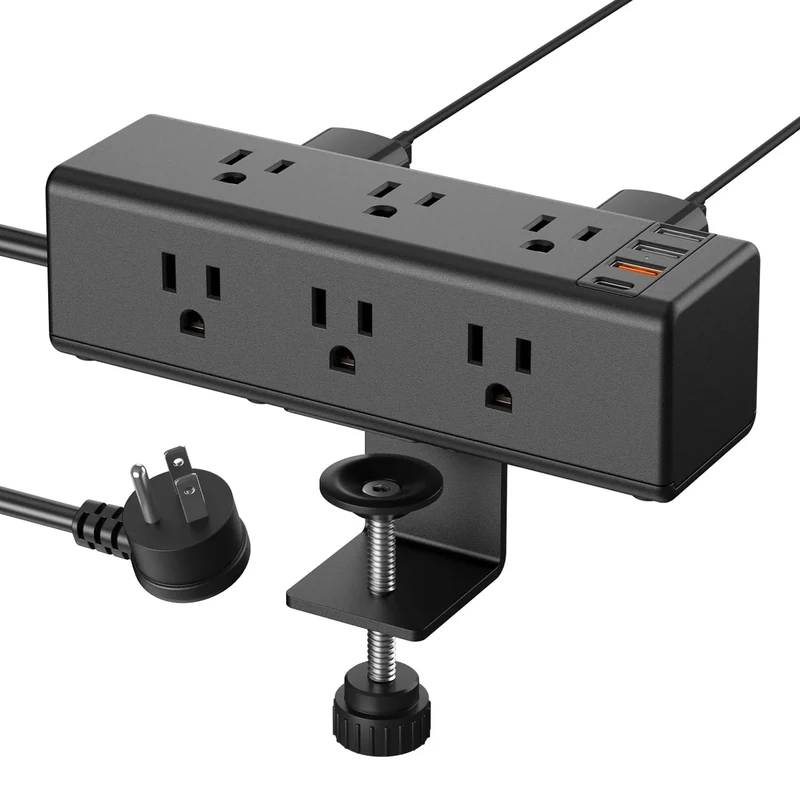 CCCEI Desk Clamp Power Strip with 9 Outlets, Desktop Edge Mount Surge Protector with USB-A and USB-C Ports, Widely Spaced Desk Outlet Fast Charging Station, 15 FT Flat Plug, Fit 1.6 inch Table.