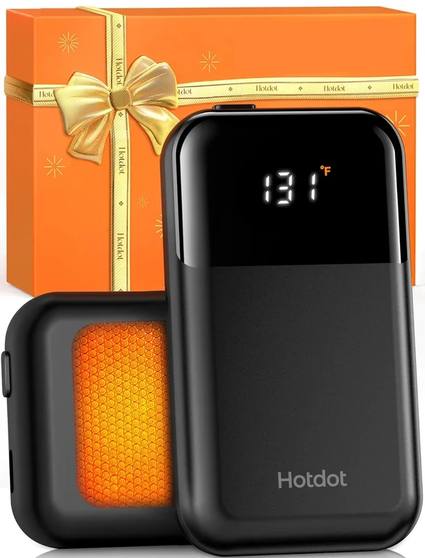 Hotdot Hand Warmers Rechargeable 2 Pack, 4 Heat Levels (104–131°F), Real-Time Temp & Battery Display, Electric Hand Warmers, Fast Heating, Fits in Gloves/Pocket, Gifts for Women & Men
