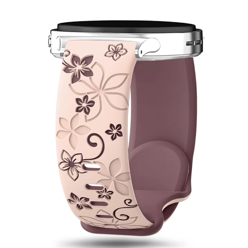 GeeBerYo Two-Tone Flower Engraved Bands Compatible with Galaxy Watch 8 40mm/44mm/Classic 46mm 2025,Cute Soft Silicone Sport Galaxy 8 Strap for Men Women