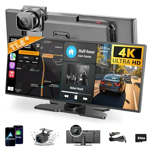 Leadtree 11.5" CarPlay & Android Auto Wireless - 4K Dash Cam